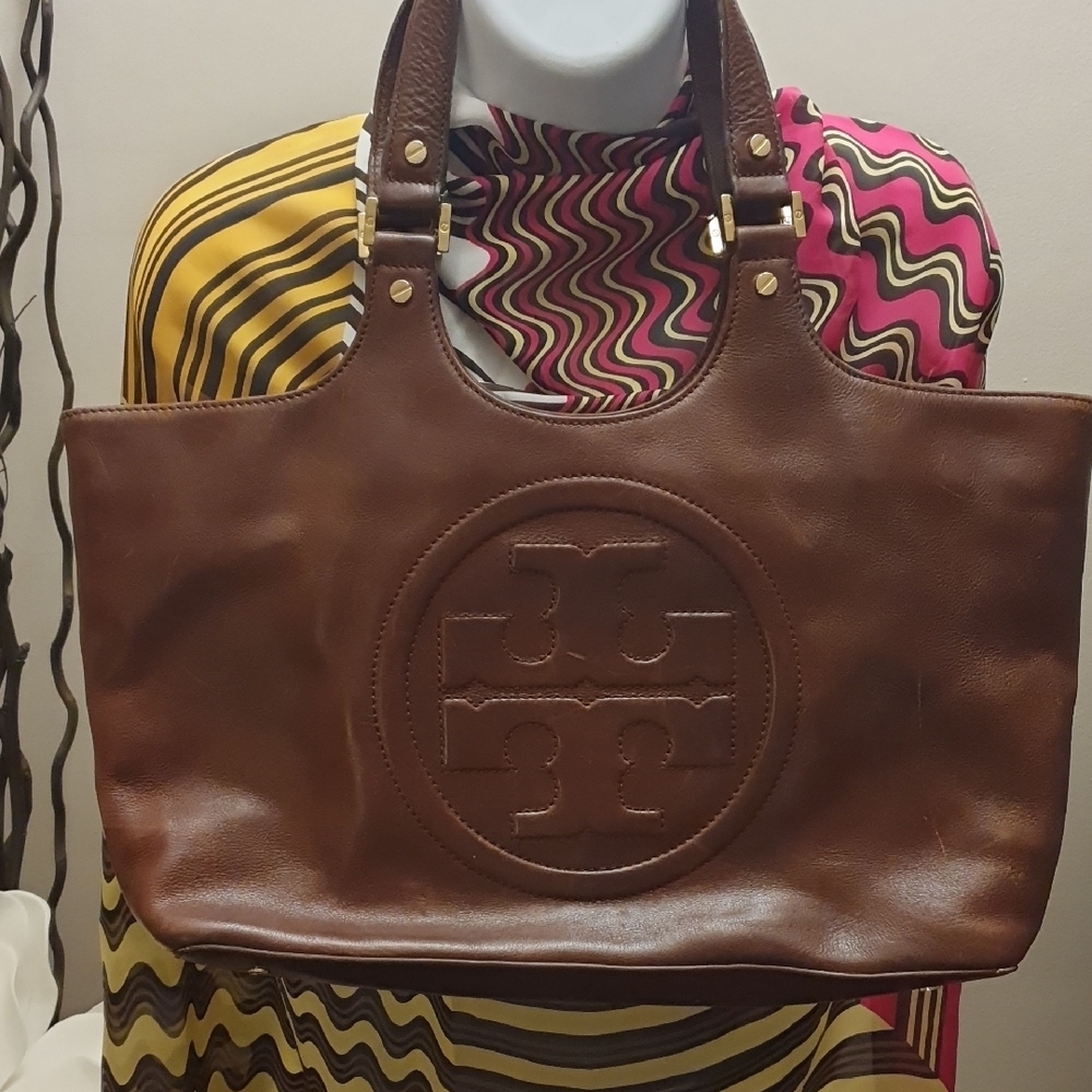 Tory Burch Brown Leather Tote with Textured Finish